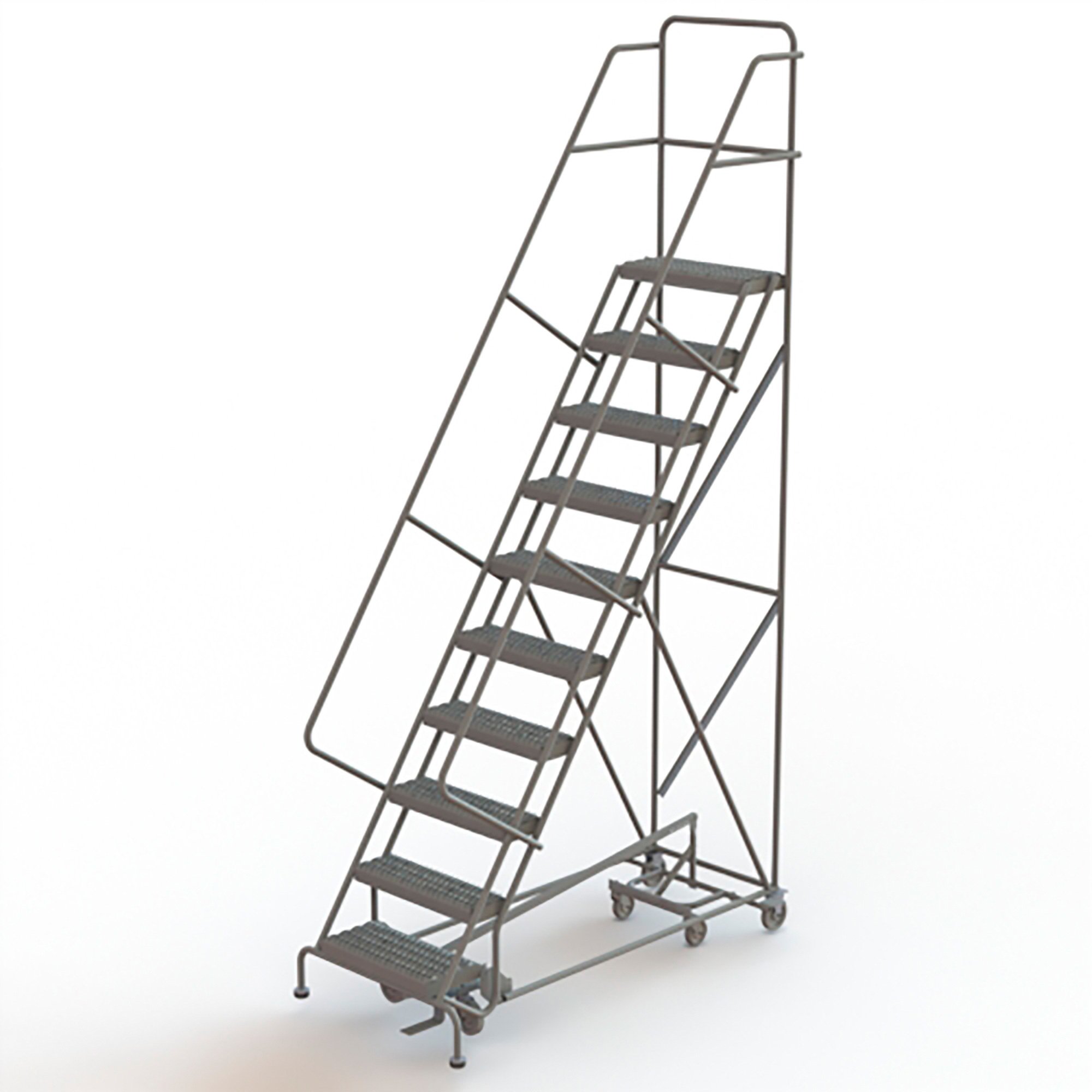 Tri-Arc 10-Step Steel Rolling Ladder with Perforated Steps— Gray, 100in.H Top Step, 24in. Step Width, 450-Lb. Capacity, Model# KDED110242